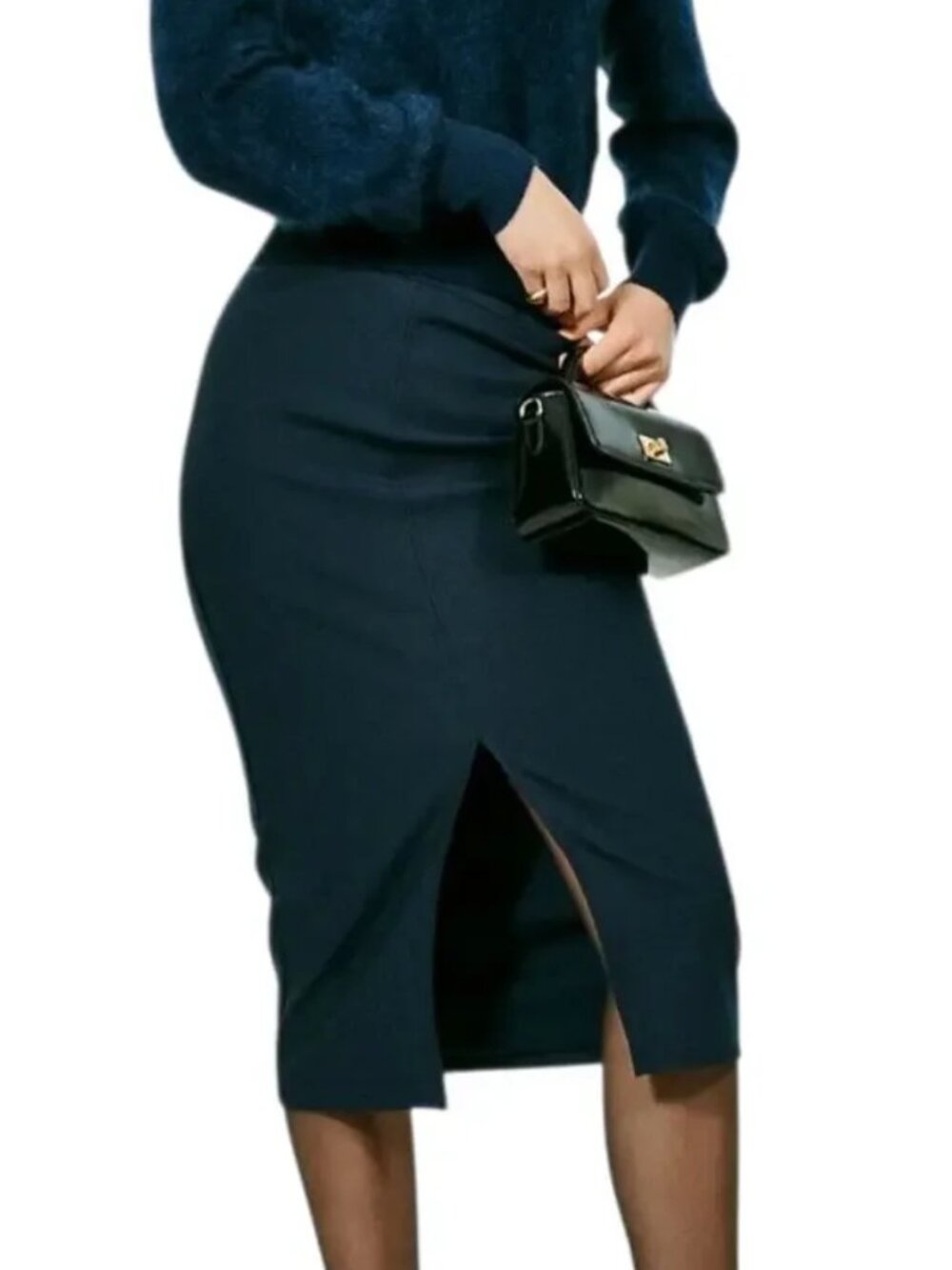 *NWT* J Crew Carreman Pencil Midi Skirt Navy Blue Four Season Stretch Size 8